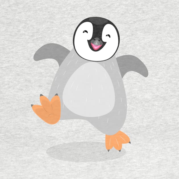 Cute happy emperor penguin chick dancing cartoon by FrogFactory